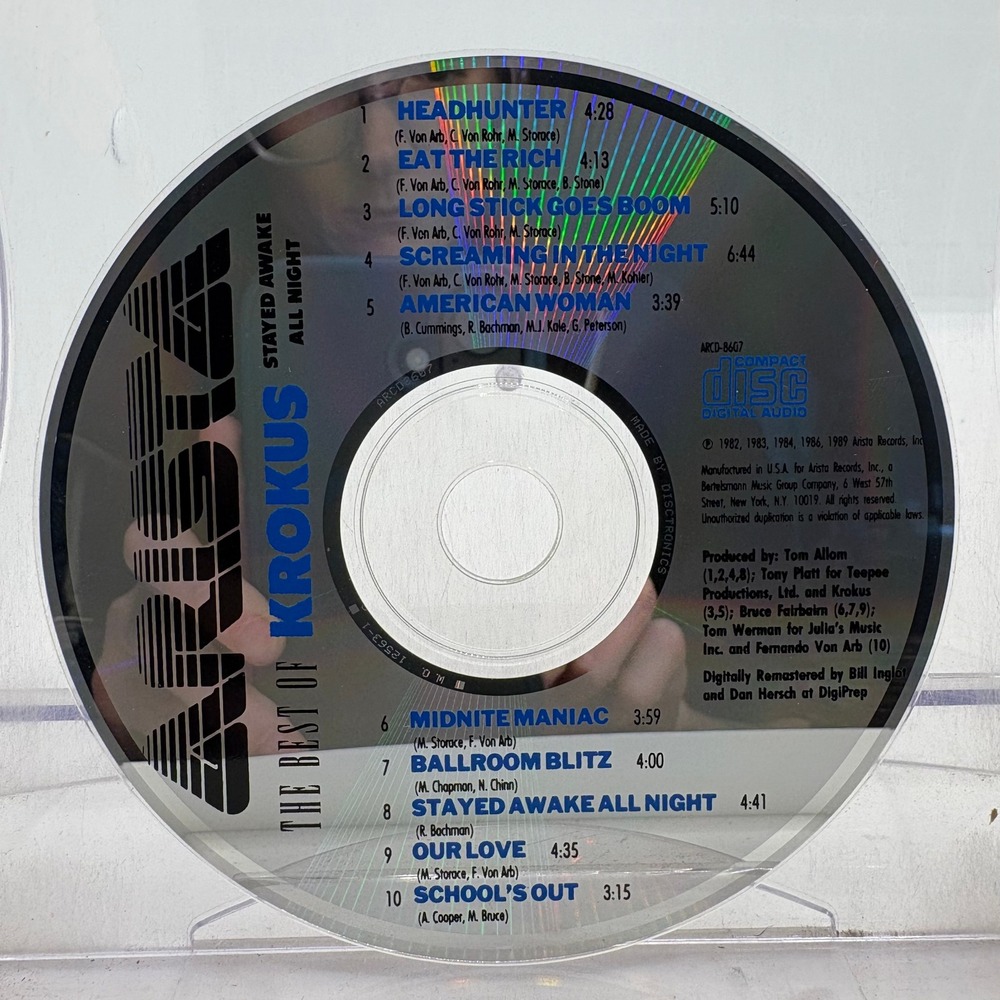 Krokus The Best Of Stayed Awake All Night CD Arista ARCD-8607 Hard Rock Metal